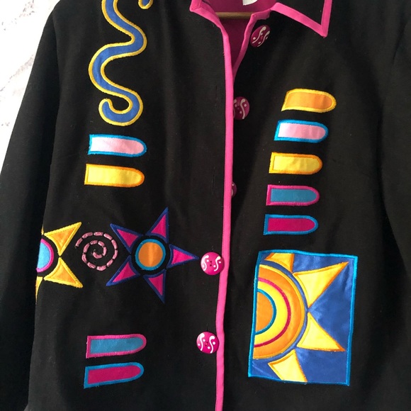 VINTAGE INDIGO MOON RETRO FUNKY EMBROIDERED BLAZER JACKET - Picture 4 of 11